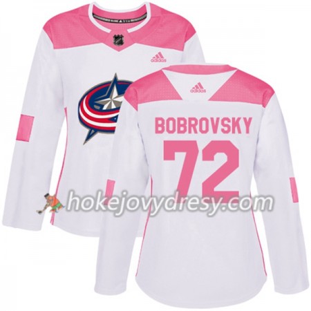 Dámské Hokejový Dres Columbus Blue Jackets Sergei Bobrovsky 72 Bílá 2017-2018 Adidas Růžová Fashion Authentic
